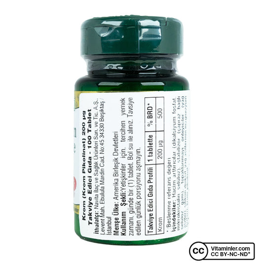 Nature's Bounty Chromium Picolinate 200 mcg 100 Tablets