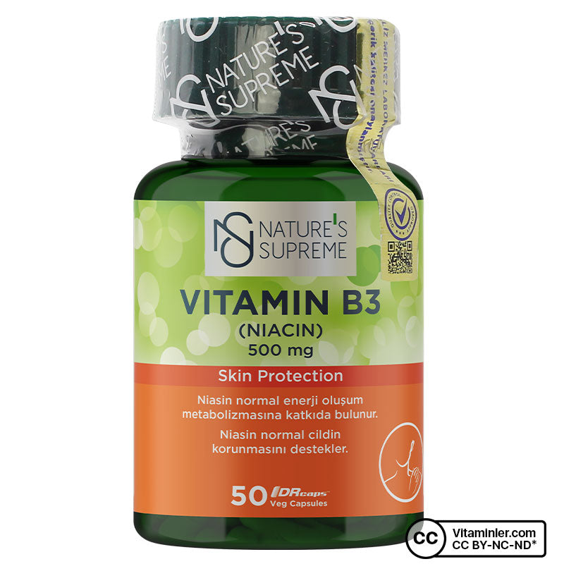 Nature's Supreme Vitamin B3 500 mg (No Flush) 50 Capsules