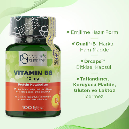 Nature's Supreme Vitamin B6 10 mg 100 Capsules