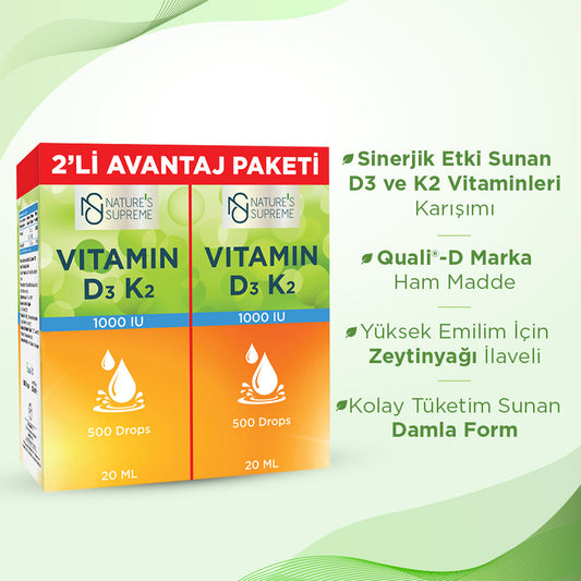 Nature's Supreme Vitamin D3 + K2 Drops 2 x 20 mL
