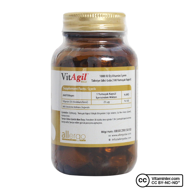 Allergo VitAgil Gold Vitamin D3 1000 IU 100 Capsules