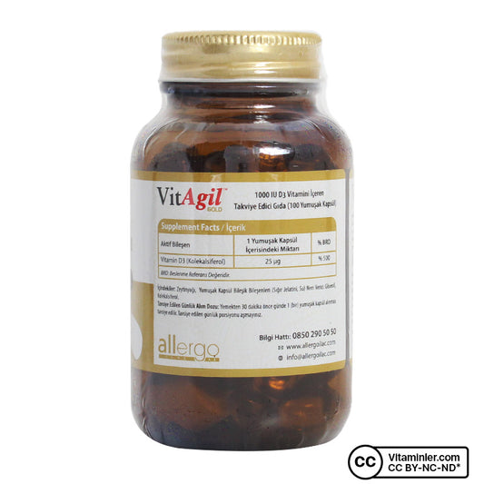 Allergo VitAgil Gold Vitamin D3 1000 IU 100 Capsules