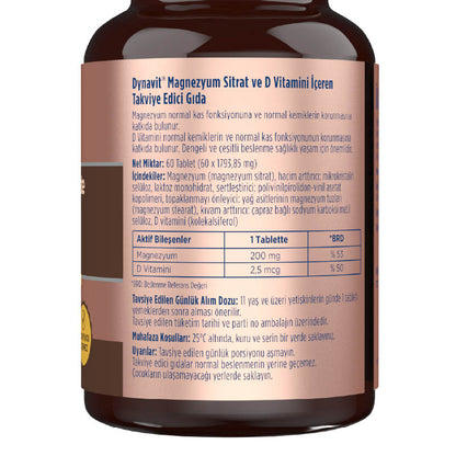 Dynavit Magnesium Citrate 200 mg & Vitamin D 60 Tablets