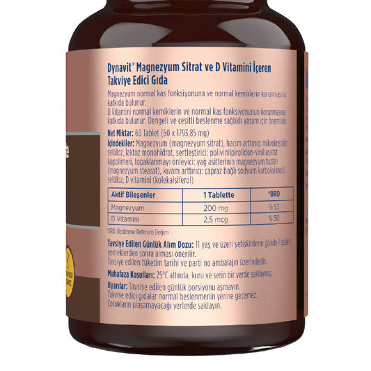 Dynavit Magnesium Citrate 200 mg & Vitamin D 60 Tablets