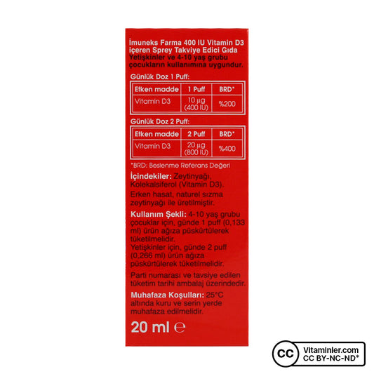 Imuneks Vitamin D3 400 IU 20 mL Spray (2 Pack)