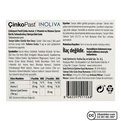 Çinkopast Vitamin C Linden Honey 12 Lozenges (3 Pack)