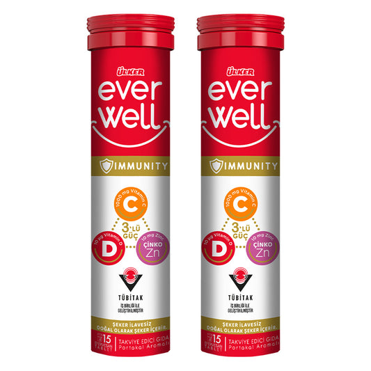 Ülker Everwell Vitamin C-D-Zinc-Acerola 15 Effervescent Tablets 2 Pack