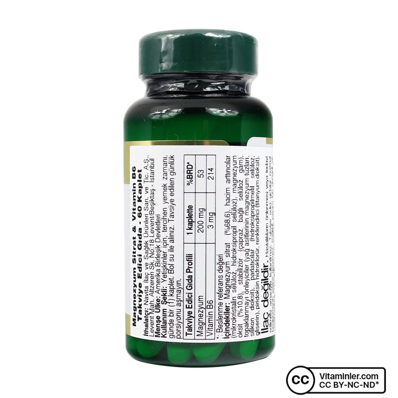 Nature's Bounty Magnesium Citrate Plus Vitamin B6 60 Tablets