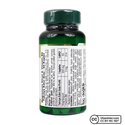 Nature's Bounty Magnesium Citrate Plus Vitamin B6 60 Tablets