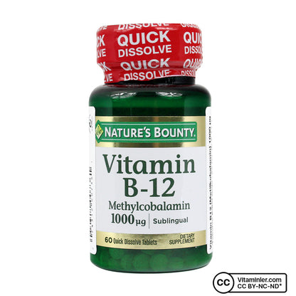 Nature's Bounty Vitamin B12 Methylcobalamin 1000 mcg 60 Sublingual Tablets