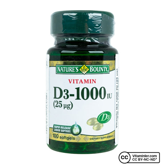 Nature's Bounty Vitamin D3 1000 IU 100 Capsules