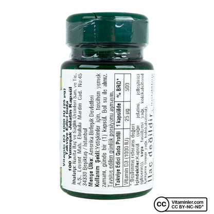 Nature's Bounty Vitamin D3 1000 IU 100 Capsules