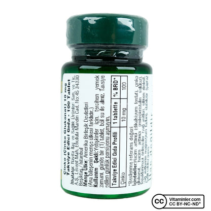 Nature's Bounty Zinc Gluconate 10 mg 100 Tablets