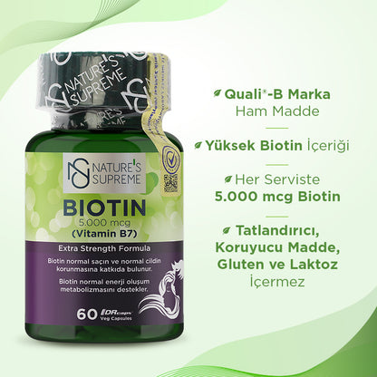 Nature's Supreme Biotin 5000 mcg 60 Capsules