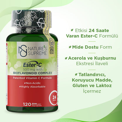Nature's Supreme Ester-C 500 mg Vitamin C 120 Capsules