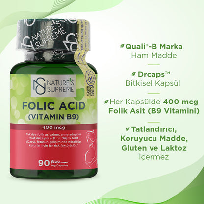 Nature's Supreme Folic Acid 400 mcg 90 Capsules