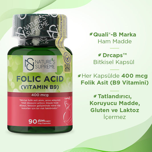 Nature's Supreme Folic Acid 400 mcg 90 Capsules