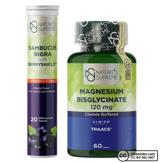 Nature's Supreme Magnesium Bisglycinate 60 Tablets + Sambucus Nigra 20 Effervescent Tablet