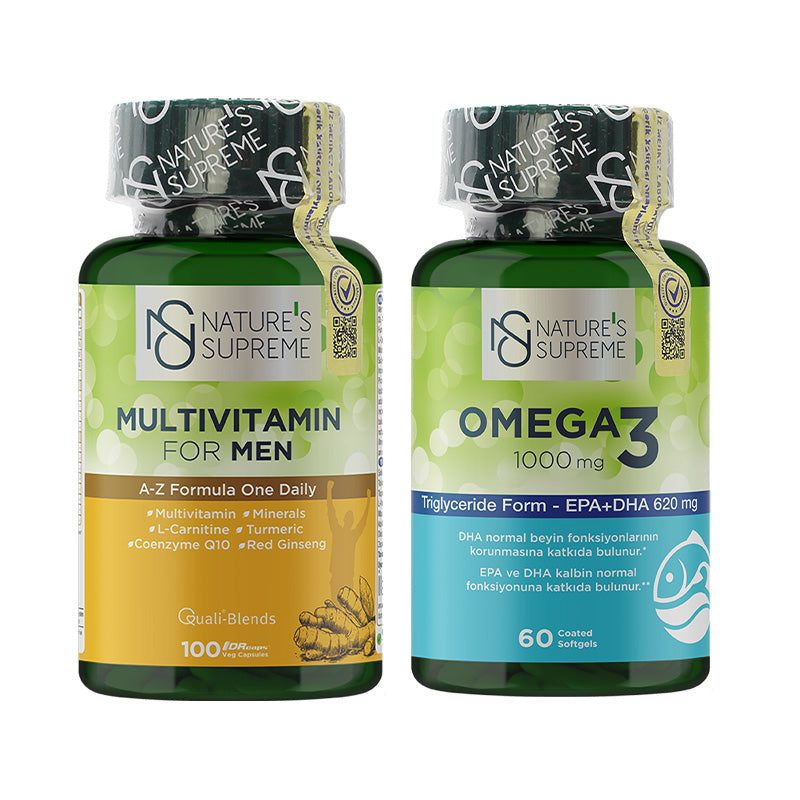 Nature's Supreme Multivitamin for Men 100 Capsules + Omega 3 60 Capsules Bundle
