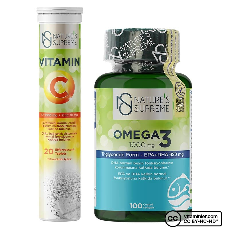 Nature's Supreme Omega 3 60 Capsules + Vitamin C + Zinc 20 Effervescent Tablets