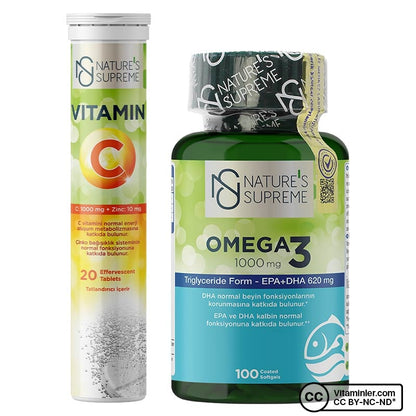 Nature's Supreme Omega 3 60 Capsules + Vitamin C + Zinc 20 Effervescent Tablets