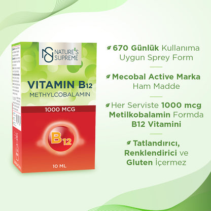 Nature's Supreme Vitamin B12 1000 mcg Methylcobalamin 10 mL Spray