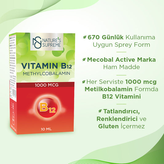 Nature's Supreme Vitamin B12 1000 mcg Methylcobalamin 10 mL Spray