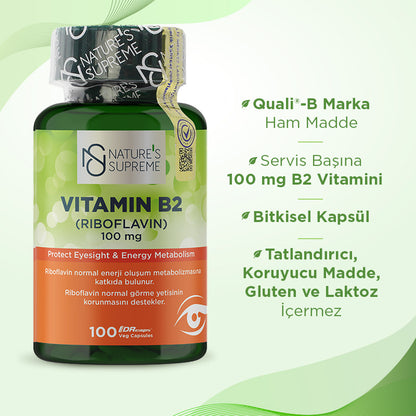 Nature's Supreme Vitamin B2 100 mg 100 Capsules