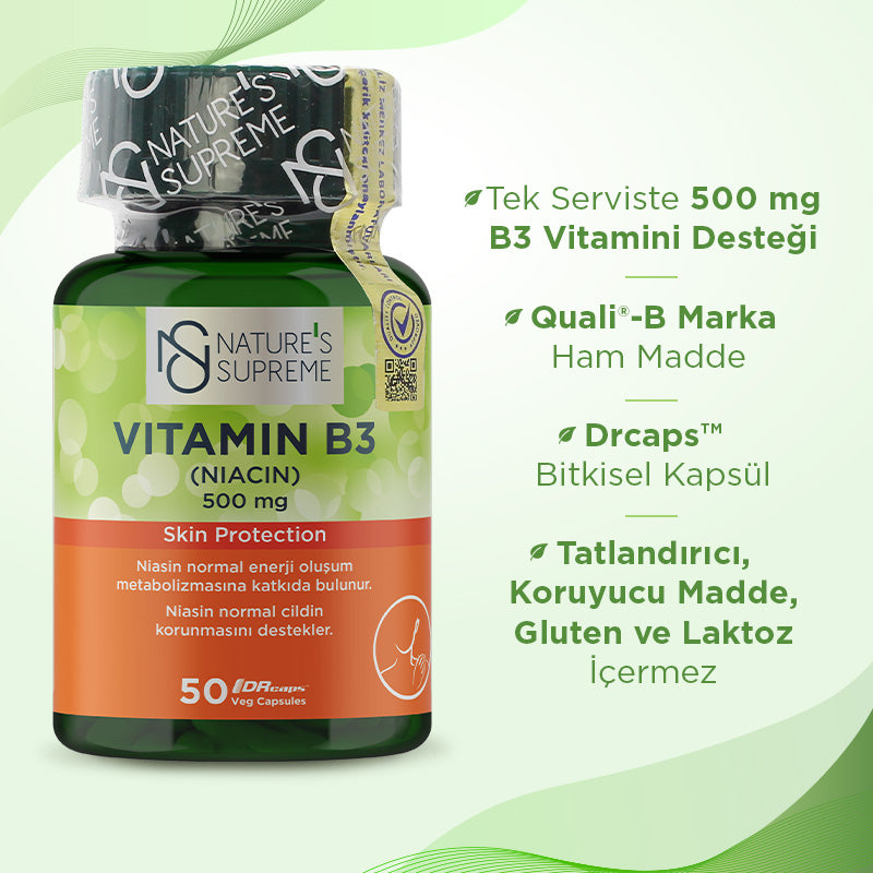 Nature's Supreme Vitamin B3 500 mg (No Flush) 50 Capsules