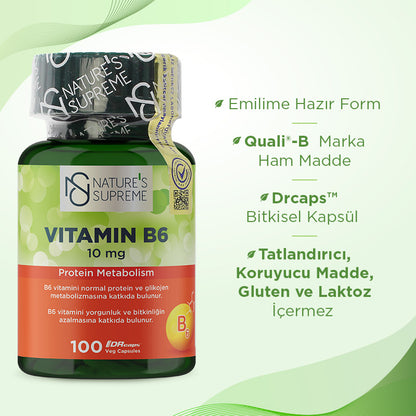 Nature's Supreme Vitamin B6 10 mg 100 Capsules