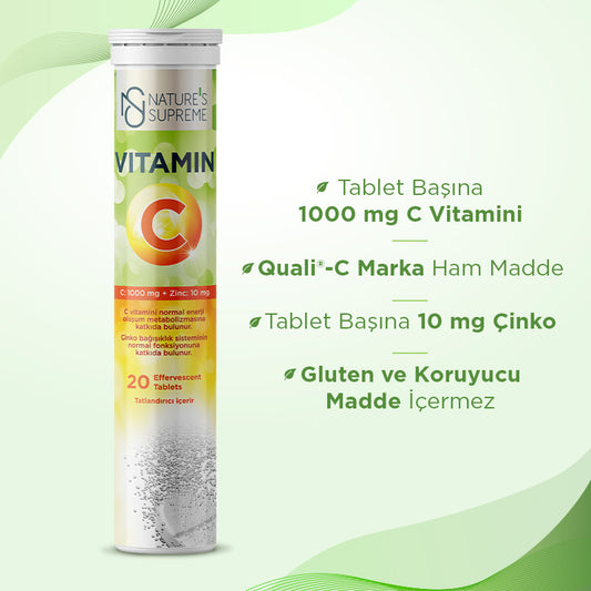 Nature's Supreme Vitamin C + Zinc 20 Effervescent Tablets