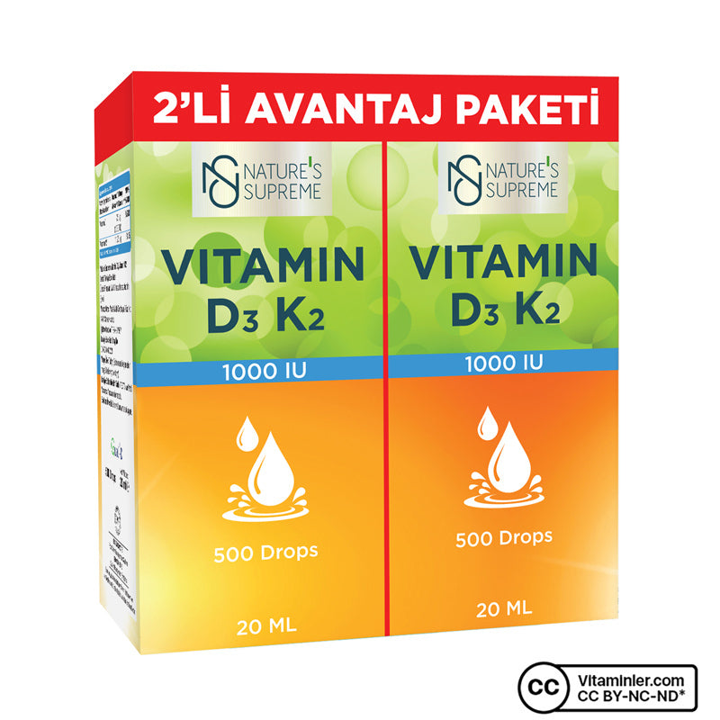 Nature's Supreme Vitamin D3 + K2 Drops 2 x 20 mL