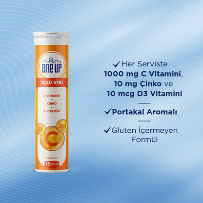One Up Triple Action Vitamin C + Zinc + Vitamin D 15 Effervescent Tablets