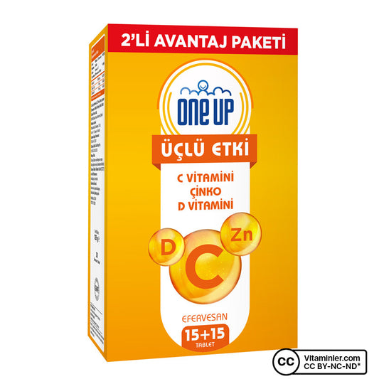 One Up Triple Action Vitamin C + Zinc + Vitamin D 2 x 15 Effervescent Tablets
