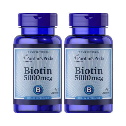 Puritan's Pride Biotin 5000 mcg 60 Capsules (2 Pack)