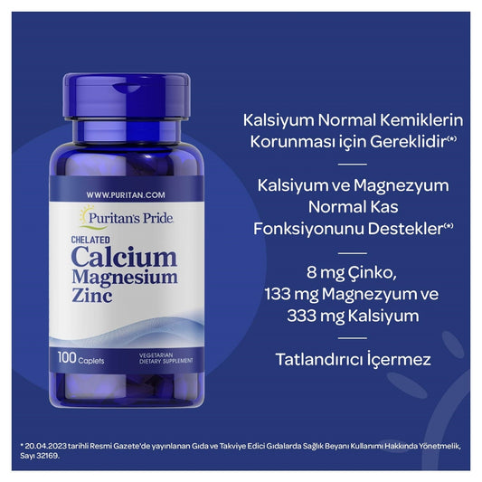 Puritan's Pride Calcium Magnesium Zinc 100 Tablets