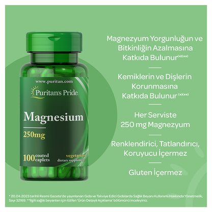 Puritan's Pride Magnesium 250 mg 100 Tablets