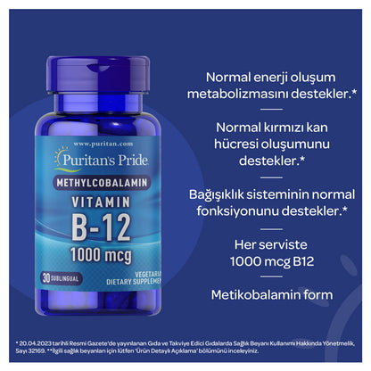 Puritan's Pride Vitamin B12 1000 mcg 30 Tablets