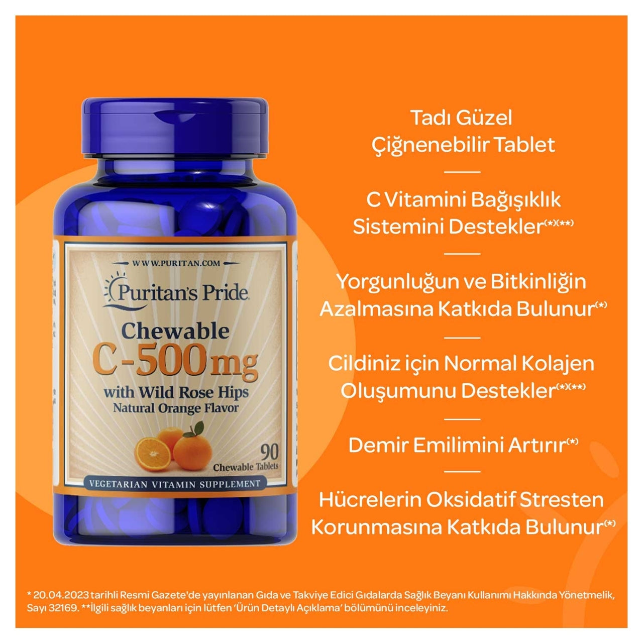 Puritan's Pride Vitamin C 500 mg 90 Chewable Tablets