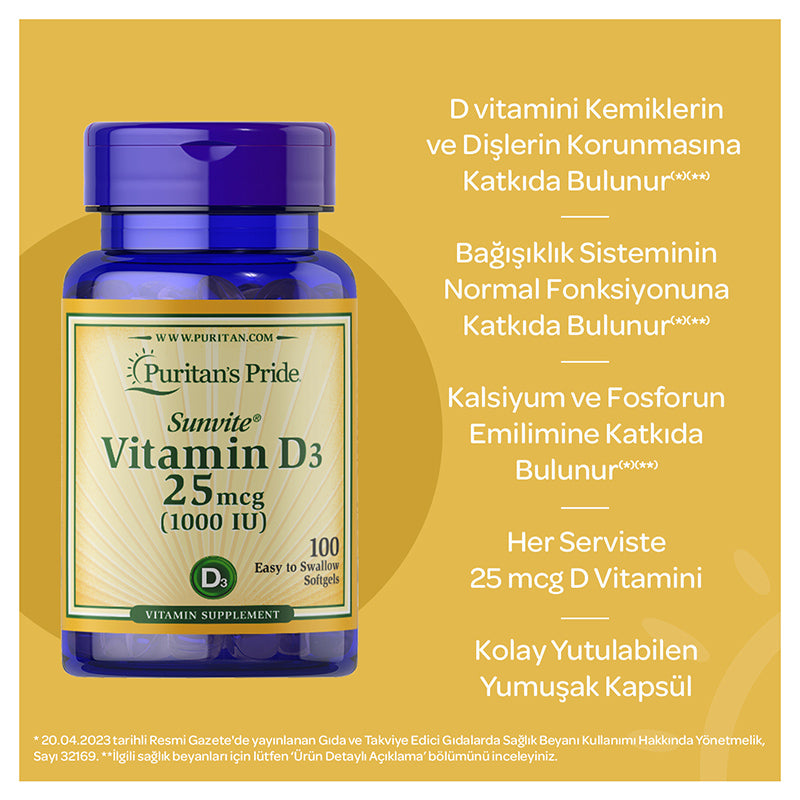 Puritan's Pride Vitamin D3 1000 IU 100 Softgels
