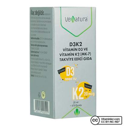 Venatura Vitamin D3 K2 (Menaquinone-7) 20 mL Drops