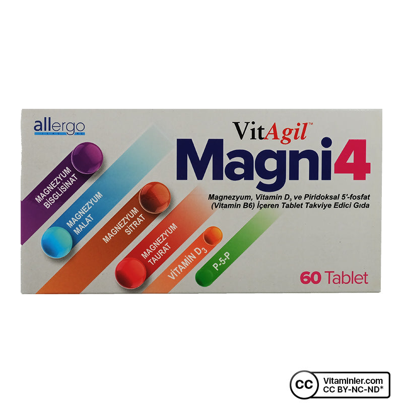 VitAgil Magni4 Magnesium Vitamin D3 P5P 60 Tablets