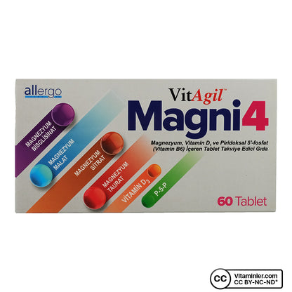 VitAgil Magni4 Magnesium Vitamin D3 P5P 60 Tablets