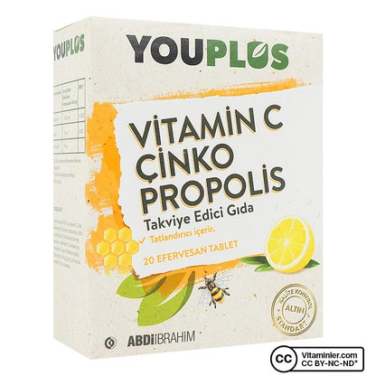 Youplus Vitamin C Zinc Propolis 20 Effervescent Tablets