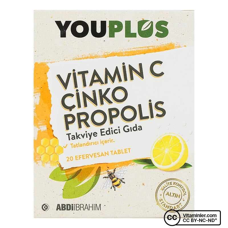 Youplus Vitamin C Zinc Propolis 20 Effervescent Tablets